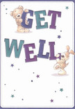 Radiant with joy and gentle optimism, this get well card features an adorable teddy bear and puppy duo, their playful forms and warm smiles leaping off a creamy white background. Against hues of indigo and teal, the bold 'Get Well' message stands confidently, much like a freshly delivered bouquet waiting at a doorstep near Surrey Docks Farm. Whimsical stars-each one a tiny wish for recovery-twinkle in varied shades of blue and purple across the card, heightening the hopeful, buoyant mood. The richly drawn fur of both bear and pup looks so soft and comforting, you can nearly feel their embrace-just as a handmade floral arrangement offers tactile encouragement to someone in recovery. This card is more than a message; it's a heartfelt salve, artfully designed to brighten spirits and nurture healing, perfectly capturing the neighbourly warmth that defines Surrey Quays.